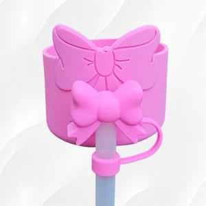 Sweetheart Pink Jumbo Princess Bow Silicone Tumbler Boot - Bow Straw Topper Set - Picture 1 of 2