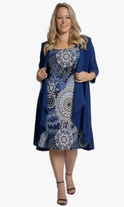R&M RICHARDS Blue Printed Sleeveless Knee Dress With 3/4 Sleeve Jacket Size 12 - Picture 1 of 6