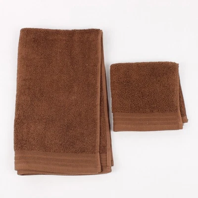 Lot Of 2 Home Trends Solid Brown Color Hand Towel & Washcloth 100% Cotton - Image 1 of 4