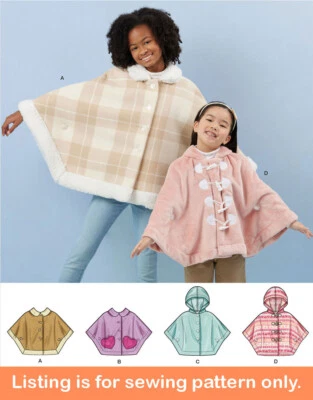 SEWING PATTERN Girls Clothing Clothes - Poncho With Hood Hooded Coat Jacket 3043 - Image 1 of 3