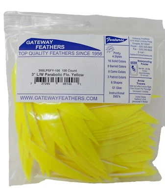 100 Pack Gateway Feathers 3" Left Wing: Parabolic Flo Yellow 300LPSFY-100 - Image 1 of 3