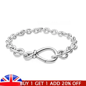 S925 Sterling Silver Chunky Infinity Knot Symbol Chain Bracelet - Picture 1 of 7