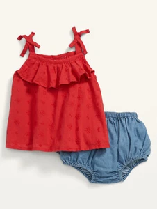 Old Navy Baby Tie-Shoulder Eyelet Tank Top Bloomers Set Outfit Size 0-3 Months - Picture 1 of 2