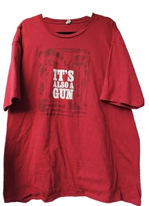 Camiseta ANVIL Hombre Roja 3XL Novedad "También es una Pistola" 100% Algodón - Imagen 1 de 5
