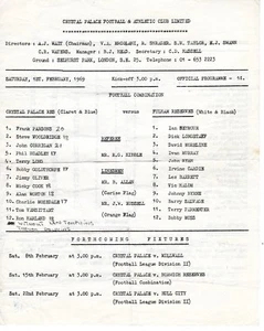 Crystal Palace v Fulham Reserves programme 1.2.1969 - Picture 1 of 1