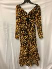 Saulee Maxi Dress Womens Size 2 Black Long Sleeves Plunge Neck Floral Casual