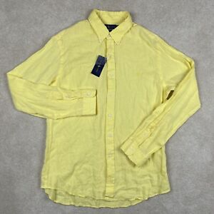 Ralph Lauren Button Down Linen Shirt Mens XL Yellow Slim Fit Ocean Wash
