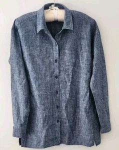 Camicia abbottonata Eileen Fisher blu canapa cotone biologico chambray! Taglia XXS - Foto 1 di 7