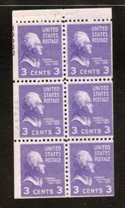 US Scott 807a Booklet pane of 6 with Partial  plate number MNH - Picture 1 of 1