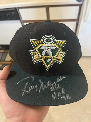 Vintage Green Bay Packers 75th Annv. Snapback Hat Ray Nitschke Autograph - Image 1 of 2