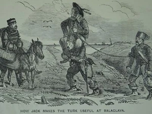 Navy Theme JACK MAKES TURKS USEFUL AT BALACLAVA Original 1855 Victorian Print - Picture 1 of 2