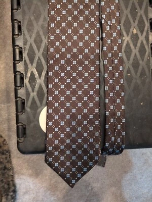 Canali шоколад галстук - 2 тона синий белый цветочный квадратный узор 100% шелк Италия   - Изображение 1 из 4