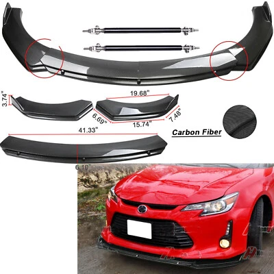 For Scion TC FR-S Front Bumper Lip Splitter Spoiler Carbon Fiber+Strut Rods Foto 1 de 4