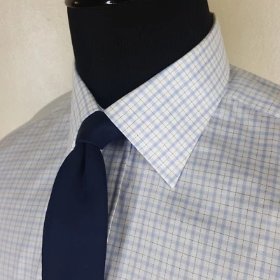 Camisa de Vestir IKE BEHAR AZUL 100% Algodón Azul Cuadros 16.5' X 35" Como Nueva  Foto 1 de 4