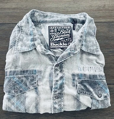 Camisa de vestir Affliction negra premium con hebilla para hombre con botones bordada talla 2XL Foto 1 de 4