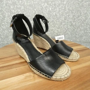 Vince Camuto Wedge Espadrille Sandals Womens 9.5 M Black Leather Strappy - Picture 1 of 13