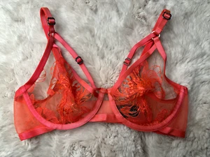 Honey Birdette MARIVIE🌸🩷 Neon Pink Floral Lace Bra 32D - Picture 1 of 4