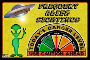ADJUSTABLE GAUGE! 8"x12" ALL WEATHER METAL SIGN UFO MAN CAVE BAR ROSWELL AREA 51 - Picture 1 of 3