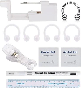 18 Stück Profi Piercing Kits Edelstahl Bauchnabel Augenbraue Nase Nadeln Set - Bild 1 von 42