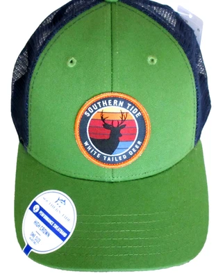 Southern Tide Men's White Tailed Deer Patch Trucker Hat Forest Green Blue NWT - Image 1 of 4