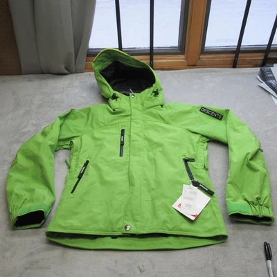 Chaqueta Descente Mujer 3 XS Verde Capucha Recco Cremallera Impermeable Snowboard $295 Nueva con Etiquetas Foto 1 de 4