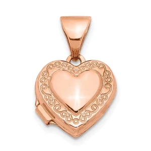 14k Rose Gold 10mm Scroll Heart Locket - Picture 1 of 7