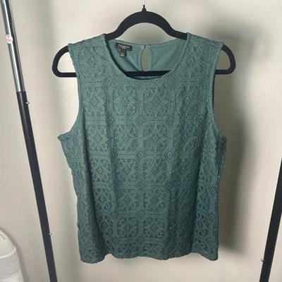 Camiseta sin mangas de algodón informal de negocios de encaje verde para mujer Talbots talla grande pequeña Foto 1 de 4