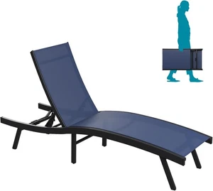 AECOJOY Foldable Outdoor Chaise –S-Type, Adjustable, Weather-Resistant Textilene - Picture 1 of 40