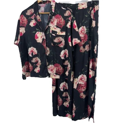 Conjunto de pijama Express para mujer L satinado floral sedoso 2 piezas ropa de salón PJ Foto 1 de 4