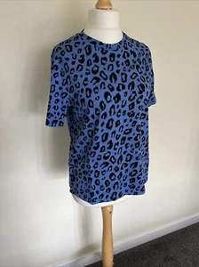 Ex-M&S Collection Ladies 3/4 Sleeve Blue Animal Print T-Shirt, Sizes 8-20 - Picture 1 of 4