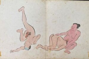 Humoristisches Shunga-Leporello mit 22 Originalzeichnungen in Farbe. Erotica Jap
