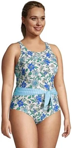 Lands End Womens High Neck Tummy Control Belted One Piece Size 14 Tall $75 8B293 - Picture 1 of 3