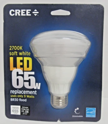 CREE 65 W / 9W LED Soft White 2700K BR30 Flood Dimmable Light Bulb - Image 1 of 4