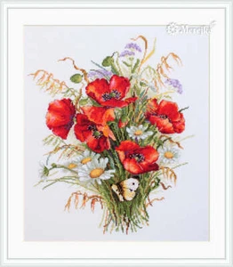 Merejka Counted Cross Stitch Kit Poppies and Oats K-128 - Picture 1 of 1