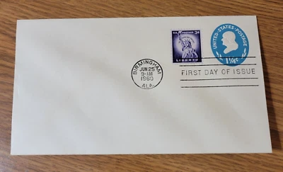 First Day Of Issue 1960 1 1/4 Cent Franklin Embossed & 3 Cent Liberty Canceled - Image 1 of 4