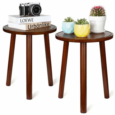 2x Small Side Table Round End Table Wood Plant Stand 3-Legs Stool Furniture Home - Image 1 of 4