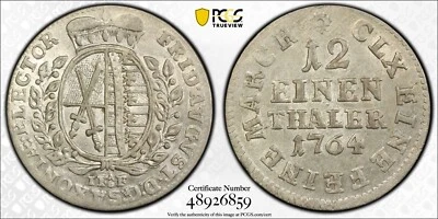 1764 IFoF Saxony Germany Billon 1/12 Thaler PCGS AU58 Pop 1/2 Finer         4374 - Image 1 of 4