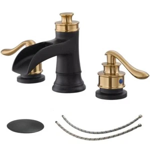 BWE Waterfall Widespread 2-Handle Bathroom Faucet 5.6" Residential Gold Black - Picture 1 of 11