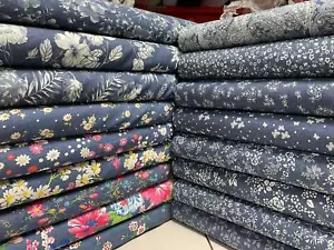 Printed Denim Chambray 100% Cotton Fabric Dressmaking Material Floral 147cm wide - Picture 1 of 47