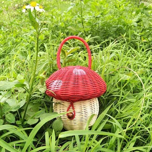 Mushroom Storage Basket Rattan Travel Decorative Woven Funny Handbag Shape - Picture 1 of 9