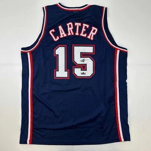 Facsimile Autographed Vince Carter New Jersey Blue Reprint Jersey Size Men's XL - Picture 1 of 4