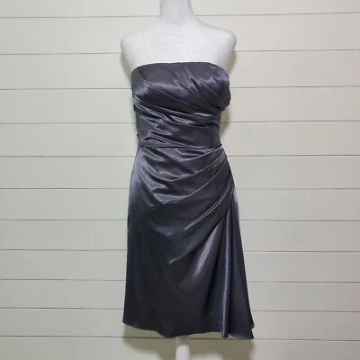 Vestido corto para mujer Bill Levkoff gris satinado sin vapor recogido. Talla: 6 Foto 1 de 4