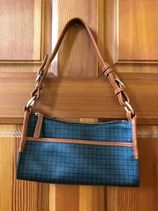 Ralph Lauren Vintage Green/Navy Tartan Plaid Bag with Brown Leather Strap - Picture 1 of 10