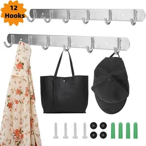 12 Hooks Wall Mounted Coat Hook Rack Clothes Scarf Holder Key Cap Hat Bag Hanger - Picture 1 of 9