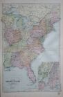 1907 Carte De Lest Etats Unis Floride New York Cuty Indiana Ohio Alabama