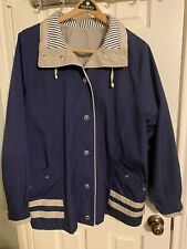 Nautical Boat Jacket That Reverses To Rain Coat Women Size 12 Large Blue/Tan