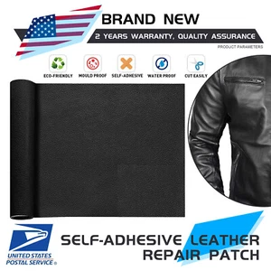 Adhesive Leather Repair Patch Kit Stick on Sofa Black Car Bag Seat Subsidie - Picture 1 of 16