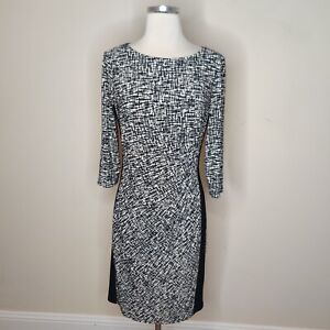 Lauren Ralph Lauren Dress Size 6 Black White Stretch Jersey 3/4 Sleeve