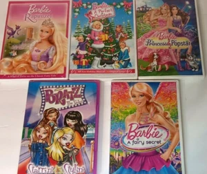 5 Barbie DVD's Lot Movies As Rapunzel, The Princess Postar, A Fairy Secret,Bratz - Picture 1 of 13
