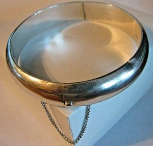 ANTIQUE STERLING SILVER 0.925 BANGLE / HINGED / BRACELET with CHAIN - Picture 1 of 12